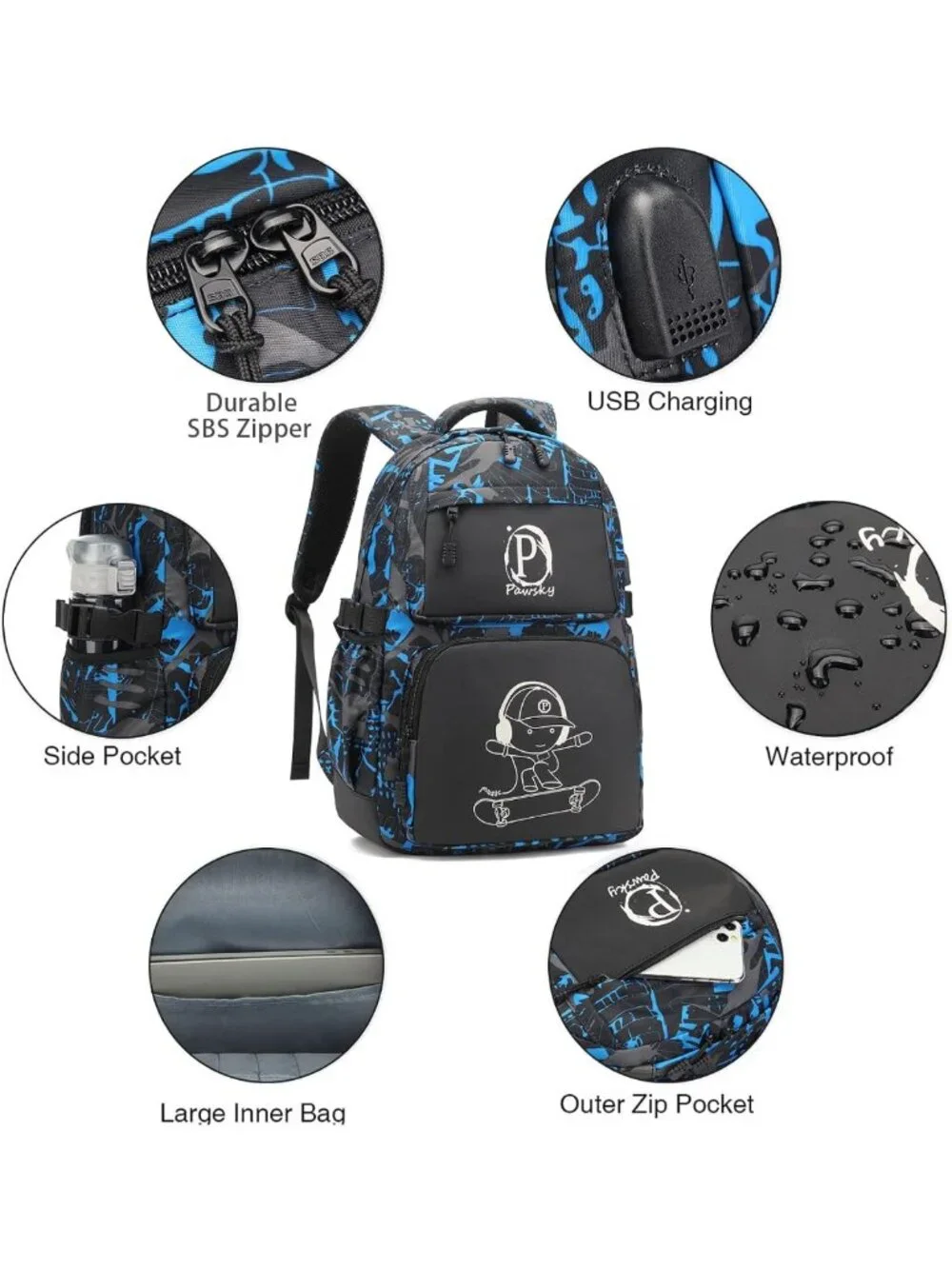 Lightweight School Backpack for Boys, Casual Daypack & Sling Bag Set, Blue